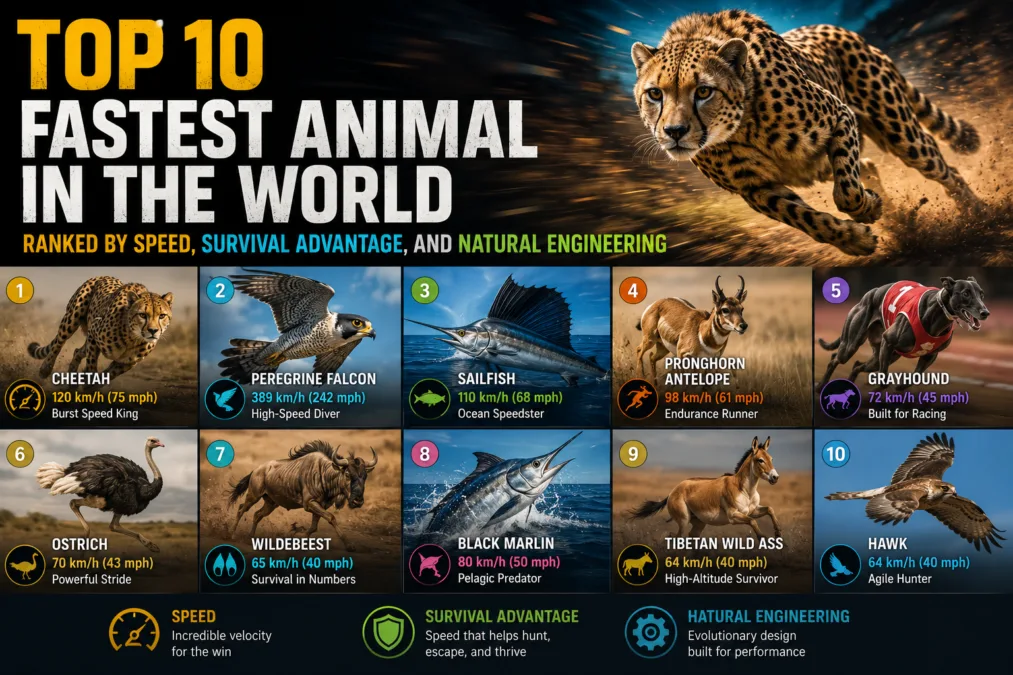 Top 10 Fastest Animal in the World Ranked by Speed, Survival Advantage, and Natural Engineering